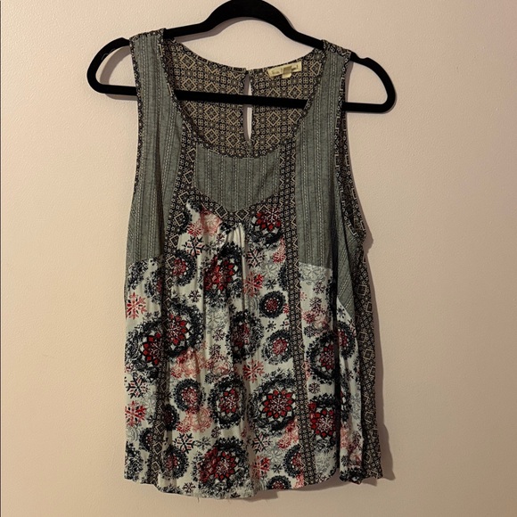 Floral Sleeveless Top - Navy, Red, White - Picture 1 of 6